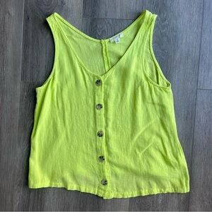 Weekend Los Angeles Linen Tank Top Lime Green Button-Up Summer Siz…